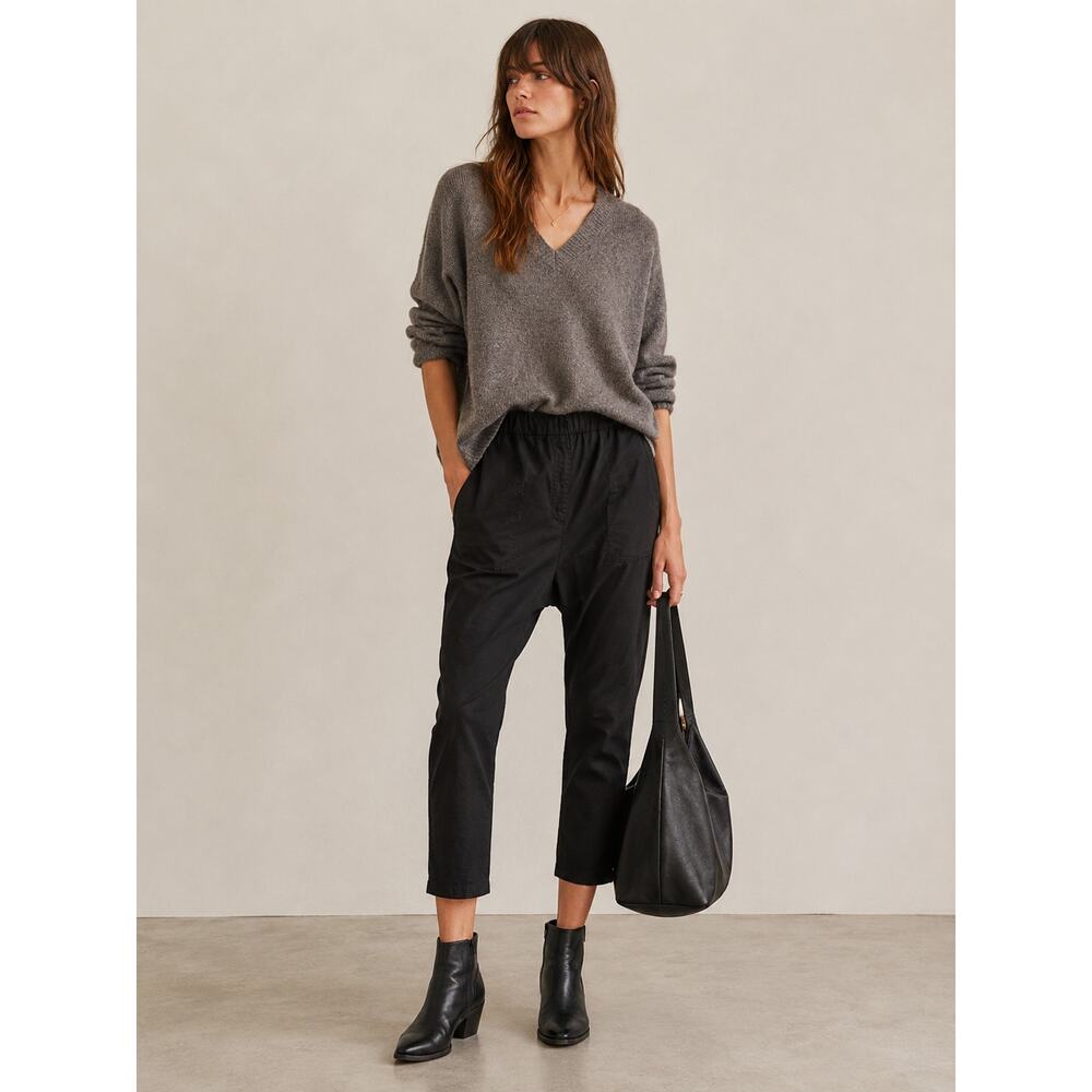 Nili Lotan M Elastic Waist Casablanca Pants $395 Crop Cotton Jet Black NWT - Picture 12 of 14